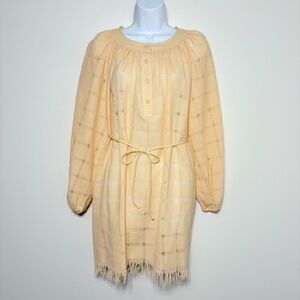Vintage Richard Assatly Cream Woven Semi Sheer Women's Dress w/removable Belt